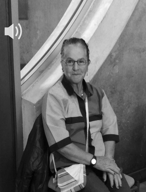 Fotografía a blanco y negro de Blanca Libia, victima de desplazamiento forzado