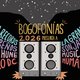 Portada de fondo negro de la exposición Bogofonías con los nombres de las agrupaciones