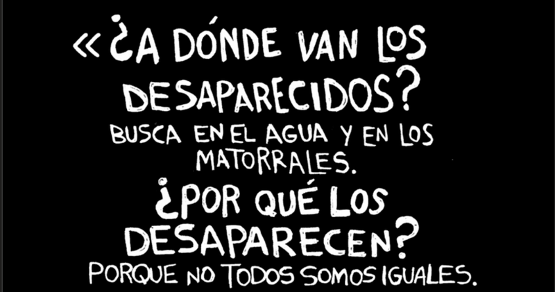 Fondo negro con letras blancas de preguntas sobre personas desaparecidas