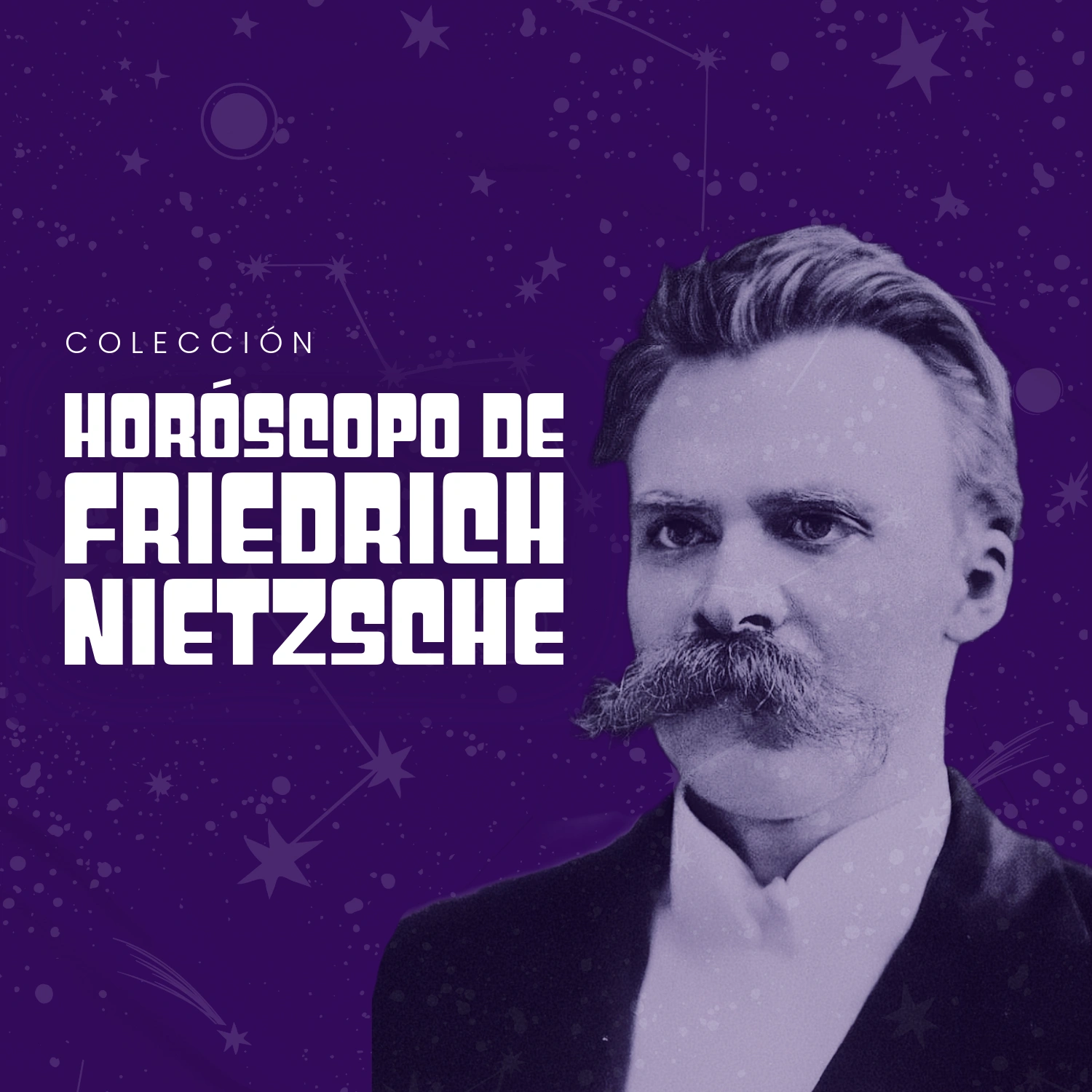 El filosofo Friederich Nietzsche en un fondo morado