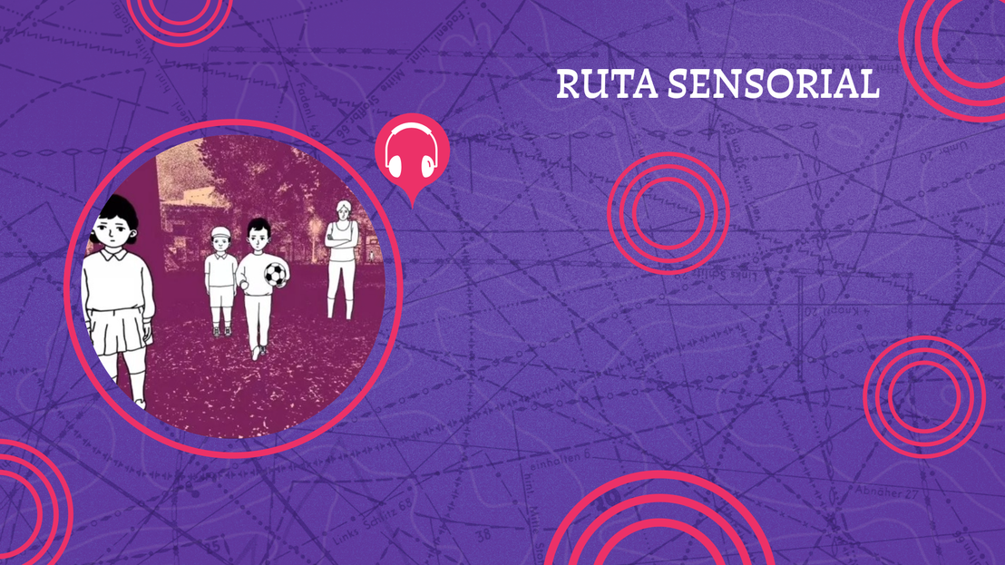 portada lem morada con circulos fuccias y una imagen circular morada con ilustración de niños jugando futbol